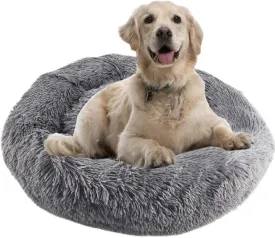Dhohoo Calming Dog Cat Bed Anti-Anxiety Donut Cuddler Warming Cozy Soft Round Bed Washable Fluffy Faux Fur Plush Cushion Bed for Dogs and Cats Removable Pad (Grey, 20 * 20 in)