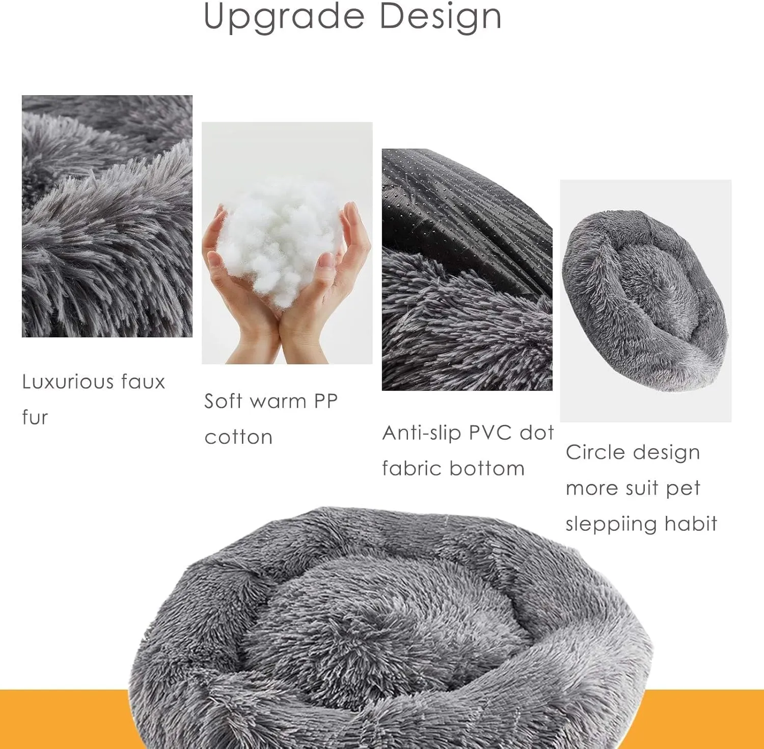 Dhohoo Calming Dog Cat Bed Anti-Anxiety Donut Cuddler Warming Cozy Soft Round Bed Washable Fluffy Faux Fur Plush Cushion Bed for Dogs and Cats Removable Pad (Grey, 20 * 20 in)