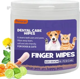 Disposable Pet Cleaning Finger Wipes, Easy Cleaning for Dog/Cat/Rabbit Pets Eye Dirt, Ear Dirt, Teeth Food residues, etc., Compact and mild Non-irritating no Odor, 50 Count
