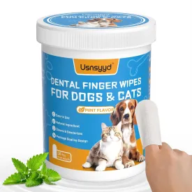 Dog & Cat Teeth Cleaning Wipes, Reduces Plaque & Freshing Breath,Canine Finger Toothbrush, Disposal Gentle Cleaning & Gum Care Pet Wipes, 1.54" Wide,Mint Flavor,50Pcs