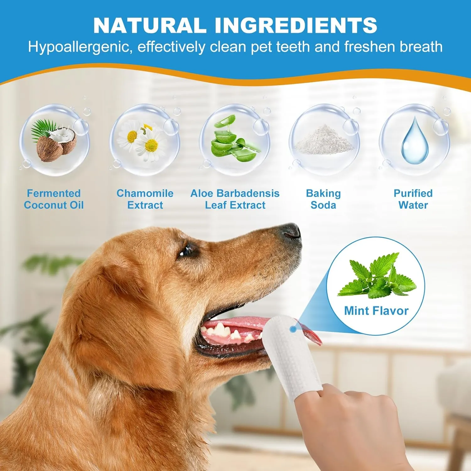 Dog & Cat Teeth Cleaning Wipes, Reduces Plaque & Freshing Breath,Canine Finger Toothbrush, Disposal Gentle Cleaning & Gum Care Pet Wipes, Widen 1.77",Mint Flavor,50Pcs