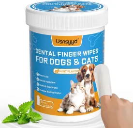 Dog & Cat Teeth Cleaning Wipes, Reduces Plaque & Freshing Breath,Canine Finger Toothbrush, Disposal Gentle Cleaning & Gum Care Pet Wipes, Widen 1.77",Mint Flavor,50Pcs