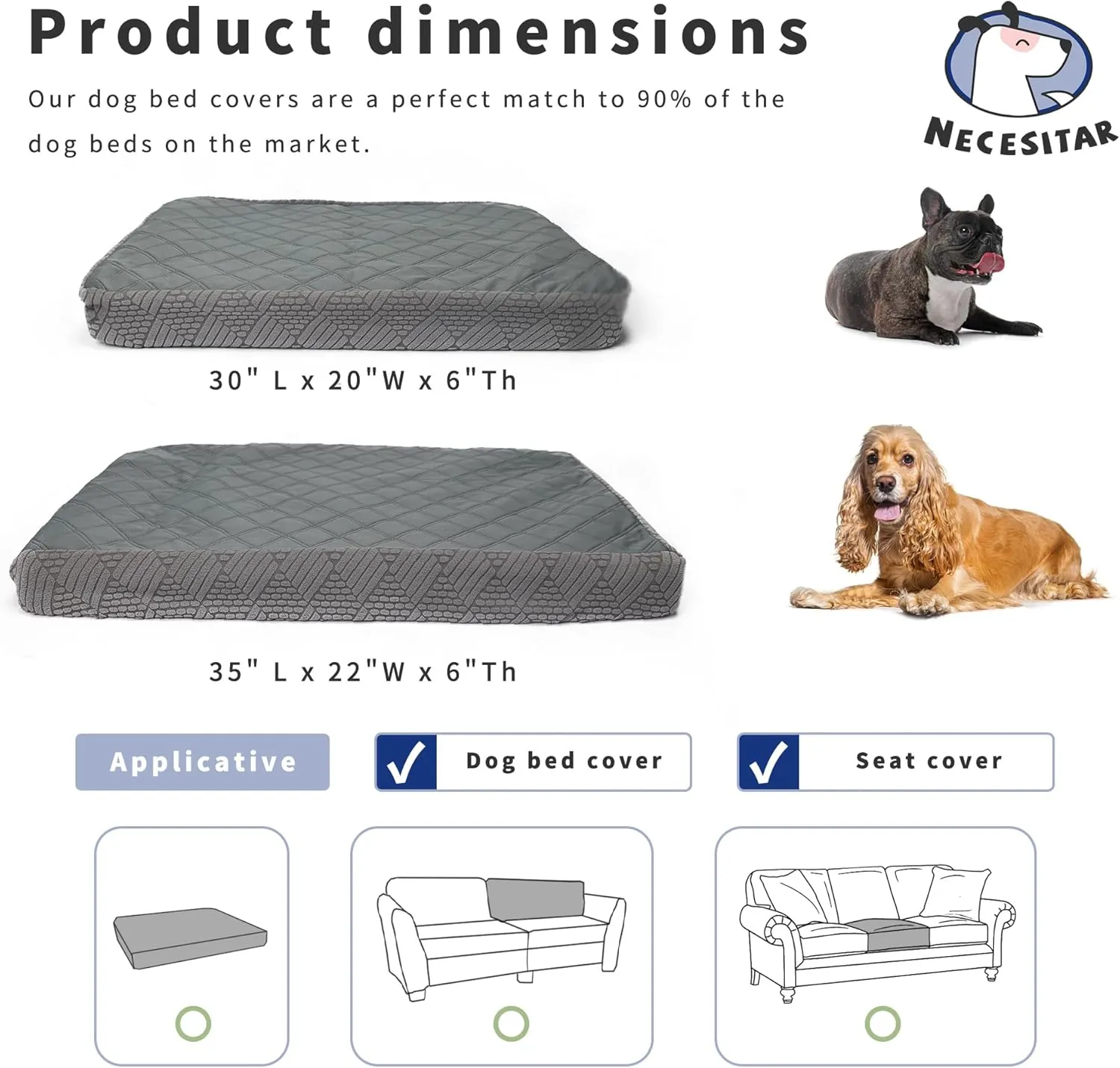 Dog Bed Cover 35x22 Waterproof Washable Pet Bed Cover Replacement Sofa Couch Furniture Protector Reusable