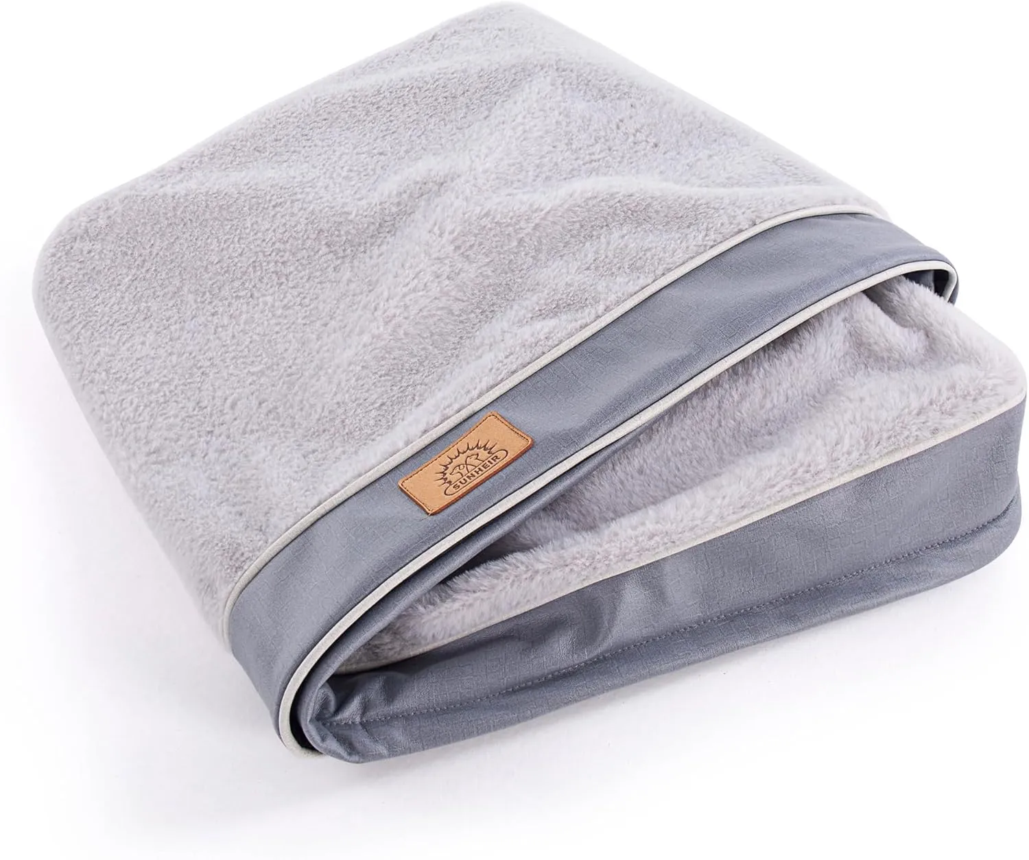 Dog Bed Covers Soft Plush Replacement Washable, Large Waterproof Dog Bed Cover with Zipper, Pet Bed Cover 35x22x3 Inches, Gray, Cover Only