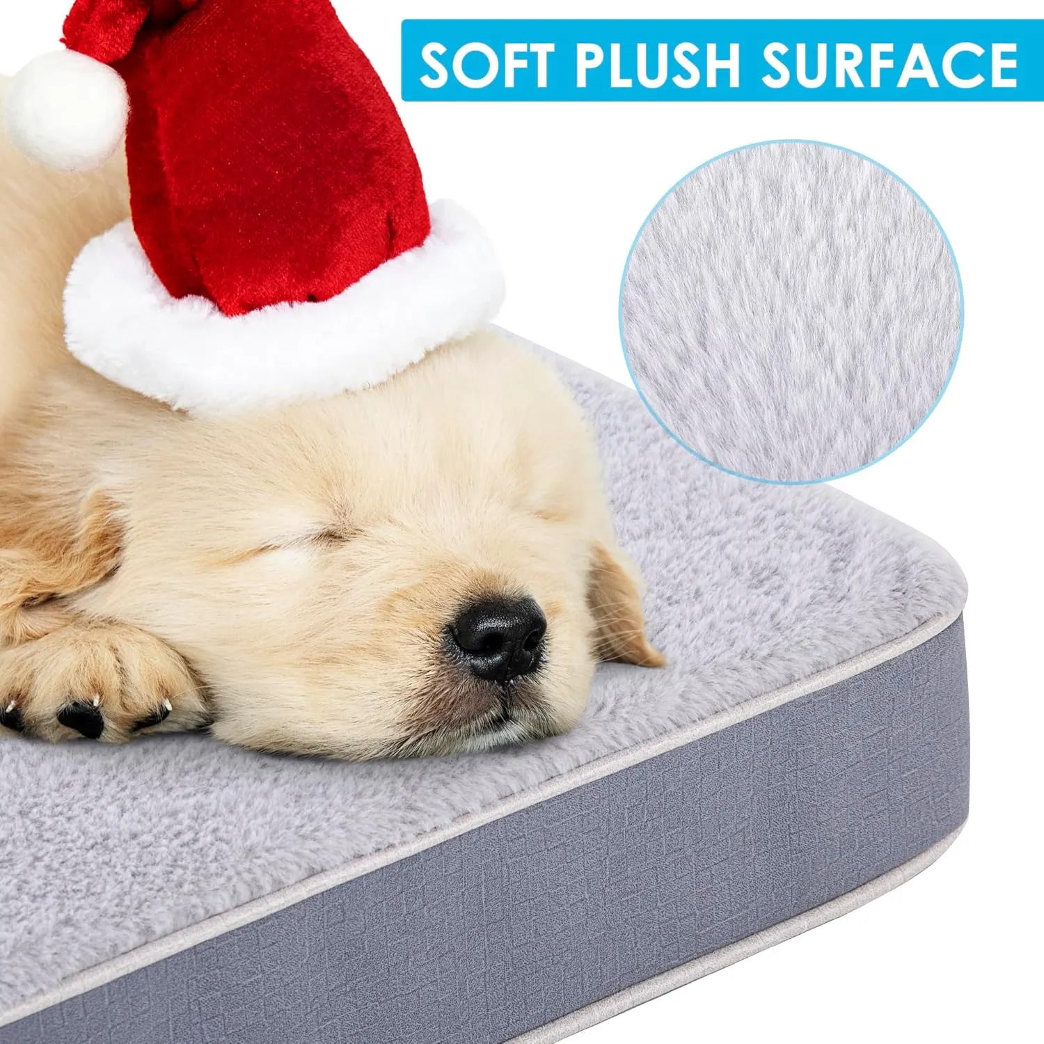 Dog Bed Covers Soft Plush Replacement Washable, Large Waterproof Dog Bed Cover with Zipper, Pet Bed Cover 35x22x3 Inches, Gray, Cover Only