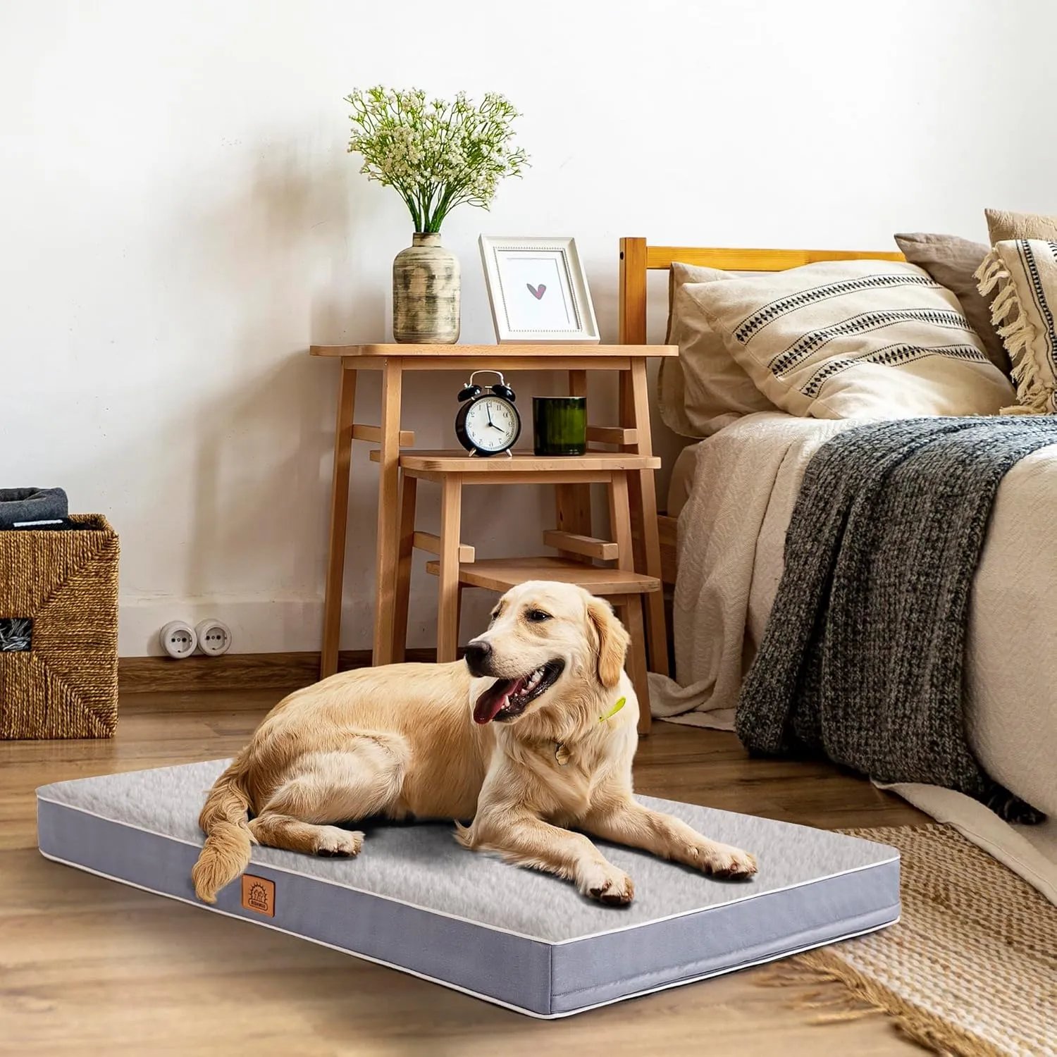Dog Bed Covers Soft Plush Replacement Washable, Large Waterproof Dog Bed Cover with Zipper, Pet Bed Cover 35x22x3 Inches, Gray, Cover Only