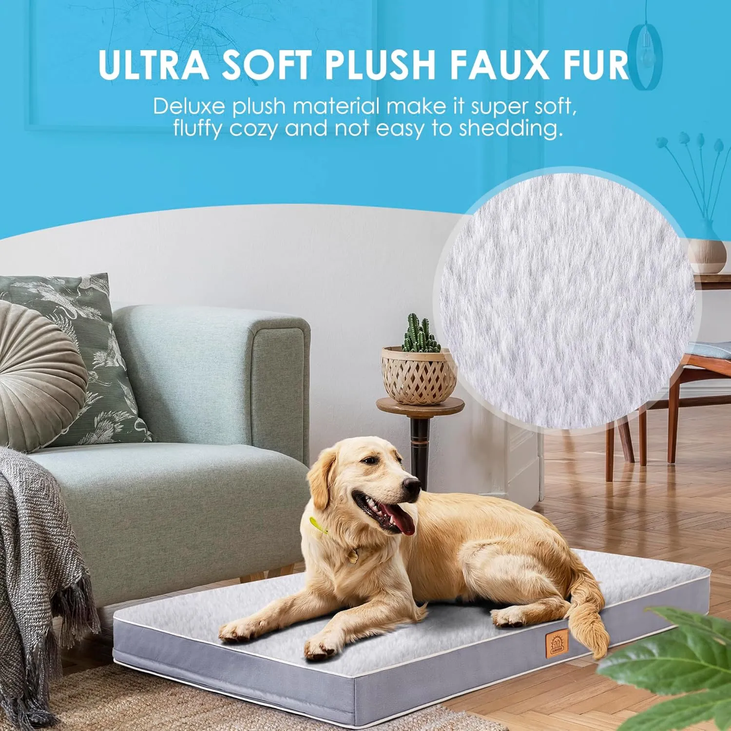 Dog Bed Covers Soft Plush Replacement Washable, Large Waterproof Dog Bed Cover with Zipper, Pet Bed Cover 35x22x3 Inches, Gray, Cover Only