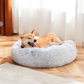 Dog Bed for Small Medium Dogs and Cats, Washable Calming Donut Pet Bed, 24-Inch Anti-Slip Round Fluffy Plush Faux Fur, Anti-Anxiety, Comfortable for Sleeping, 24"L x 24"W x 8"Th for Pets up to 25 lbs