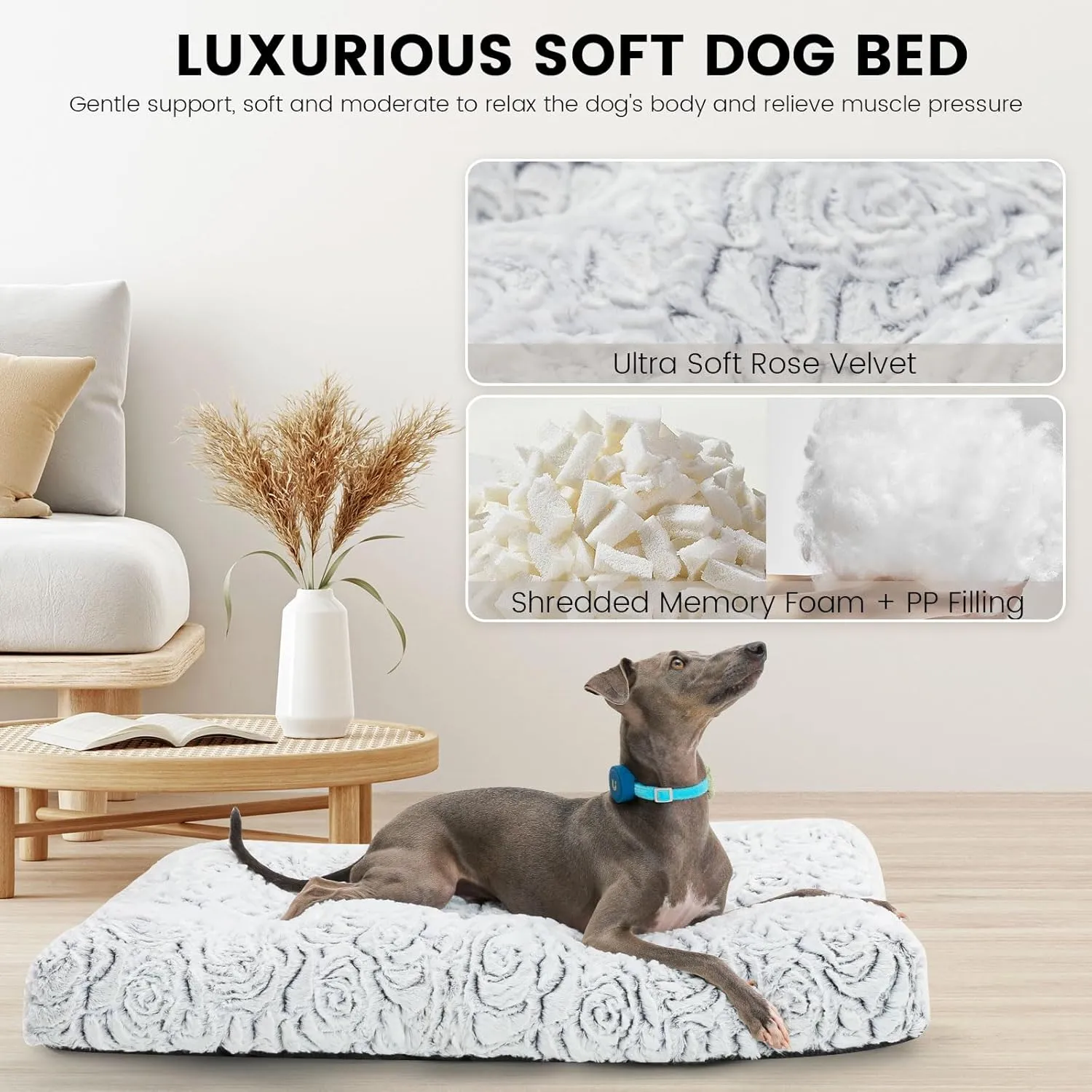 Dog Bed,Orthopedic Foam Plush Dog Bed for Crate Fulffy Comfy Kennel Pad Anti-Slip,36" Dogs Bed Sofa Pet Bed for Large,Medium,Small Dogs Breeds,36" x 24",L,Gray