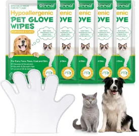 Dog Cleaning Wipes Gloves, Cleaning & Deodorizing Pet Oral Wipes for Cat Cleansing Teeth Glove Wipes - Reduces Plaque and Freshens Breath, Also Used for Cleansing Paws, Eyes, Ears, Butt, Chin - 6PCs