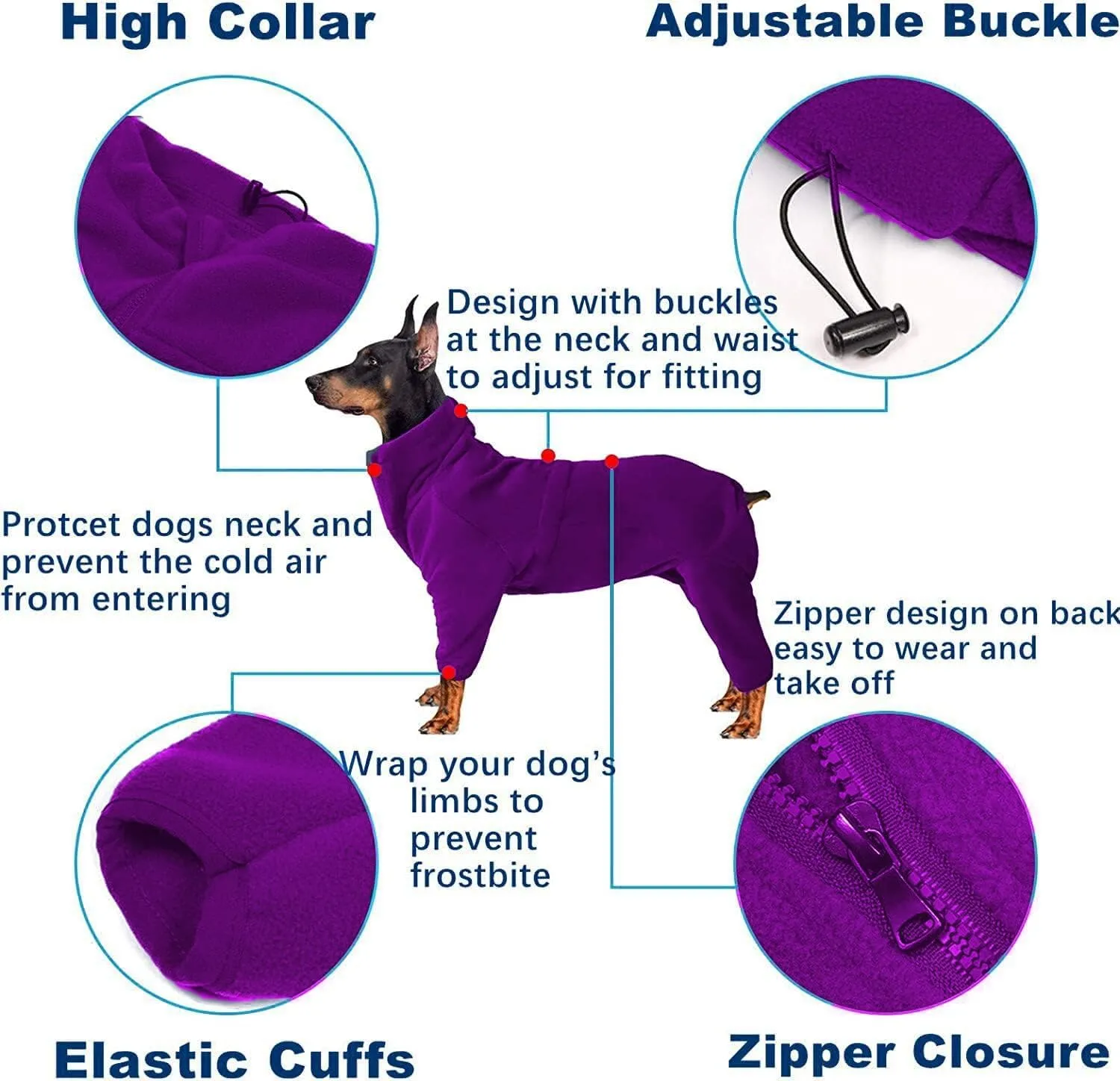 Dog Coat Jackets Polar Fleece Pet Windproof Sweater Apparel Warm Padded Winter Coats for Small Medium Large Dogs Puppy Clothes Purple L