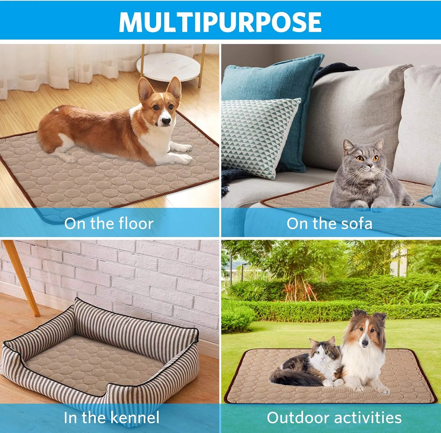 Dog Cooling Mat for Extra Large Dogs - Pet Blanket for Kennels, Crates, Cars, Indoor & Outdoor Use - Ice Silk Pad (Brown, XL 40 * 28")