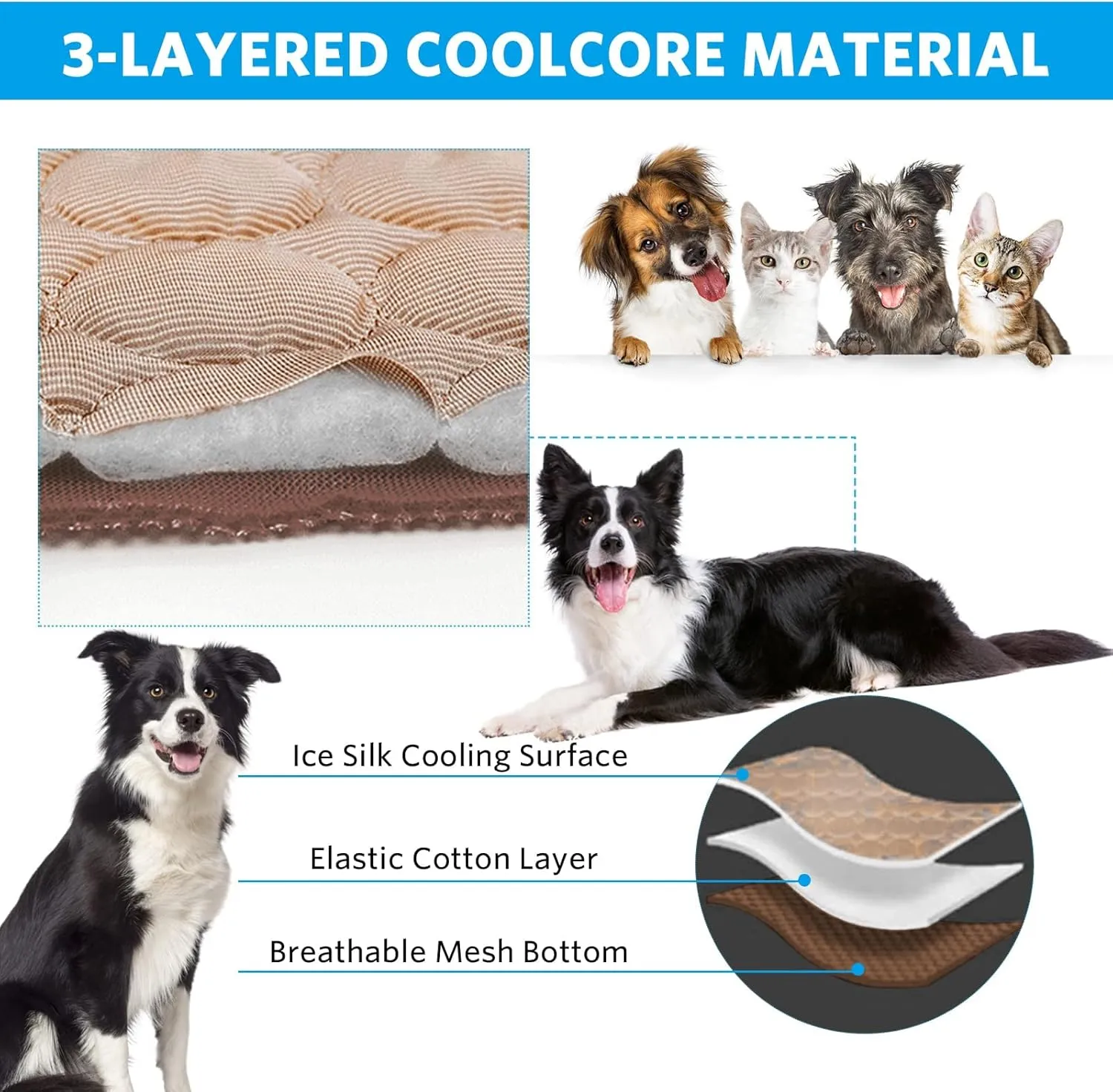 Dog Cooling Mat for Extra Large Dogs - Pet Blanket for Kennels, Crates, Cars, Indoor & Outdoor Use - Ice Silk Pad (Brown, XL 40 * 28")