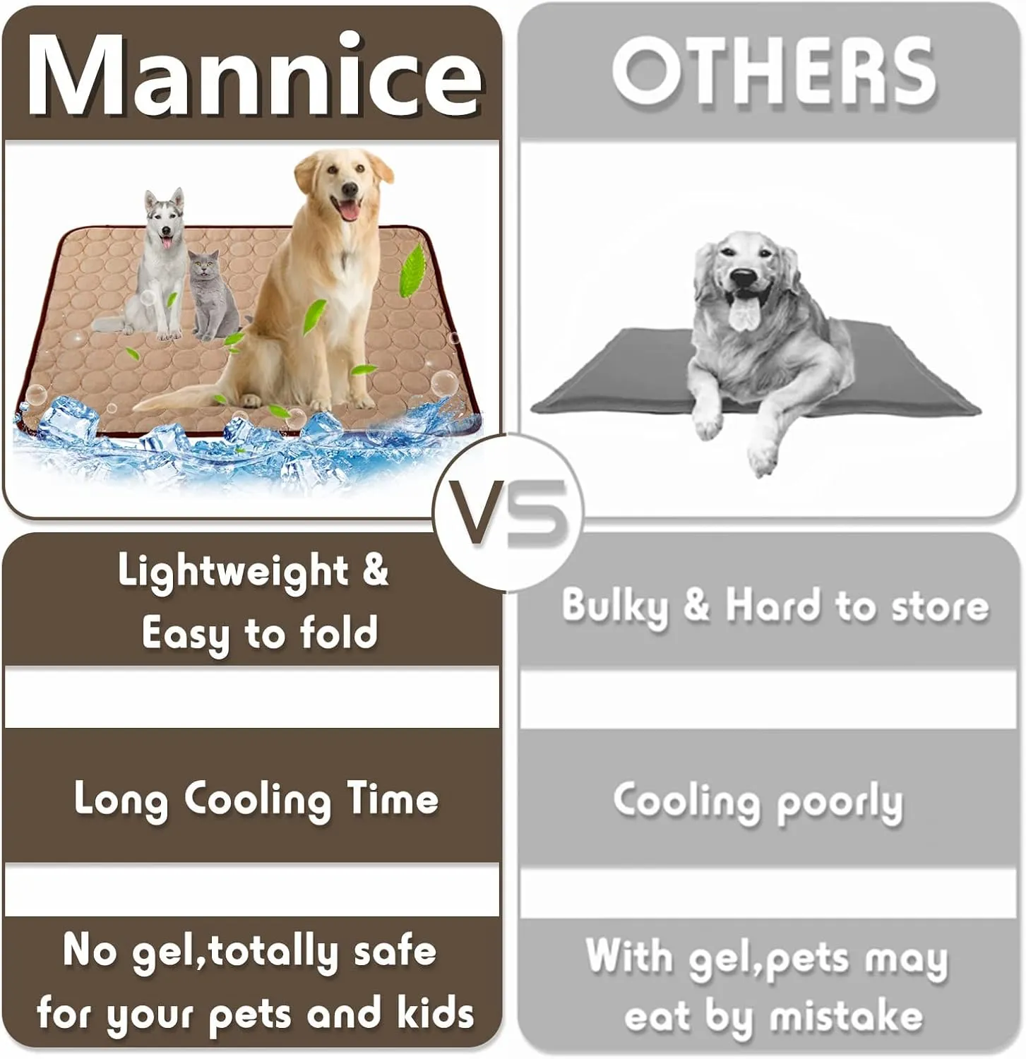 Dog Cooling Mat for Extra Large Dogs - Pet Blanket for Kennels, Crates, Cars, Indoor & Outdoor Use - Ice Silk Pad (Brown, XL 40 * 28")