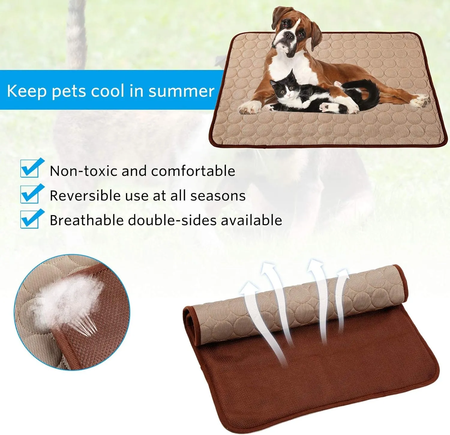 Dog Cooling Mat for Extra Large Dogs - Pet Blanket for Kennels, Crates, Cars, Indoor & Outdoor Use - Ice Silk Pad (Brown, XL 40 * 28")