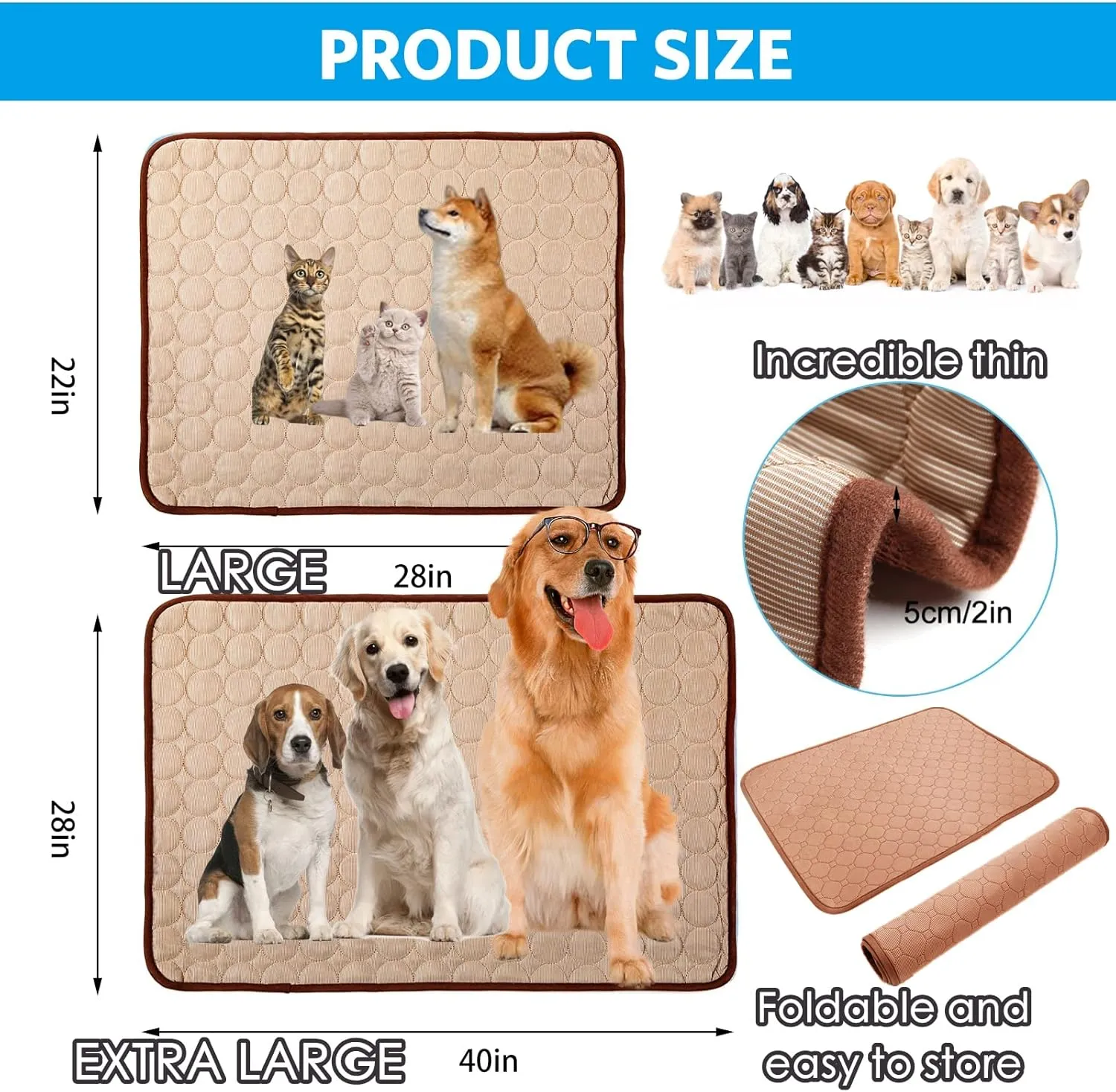 Dog Cooling Mat for Extra Large Dogs - Pet Blanket for Kennels, Crates, Cars, Indoor & Outdoor Use - Ice Silk Pad (Brown, XL 40 * 28")