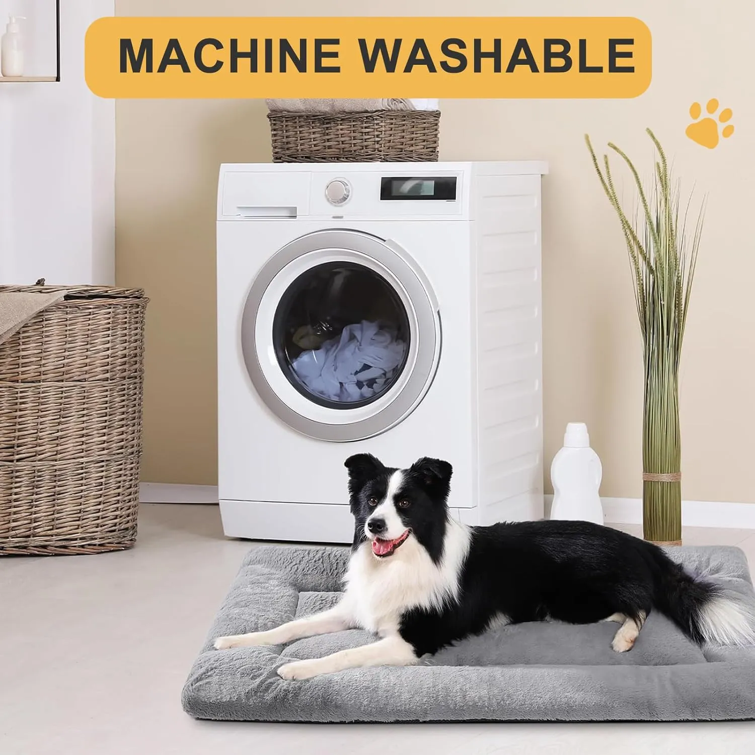 Dog Crate Bed Pad Mat for Medium/Large Sized Dog Washable, with Non Skid Bottom Kennel Cage Pad Mat Light Grey 36 Inch