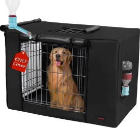 Dog Crate Cover 36 Inch - Three Doors Waterproof Dog Kennel Cover, 600D Oxford Fabric Cage Covers with a Water Bottle Nozzle, Allowing Dogs to Drink Water at Any Time. Black (Cover Only)