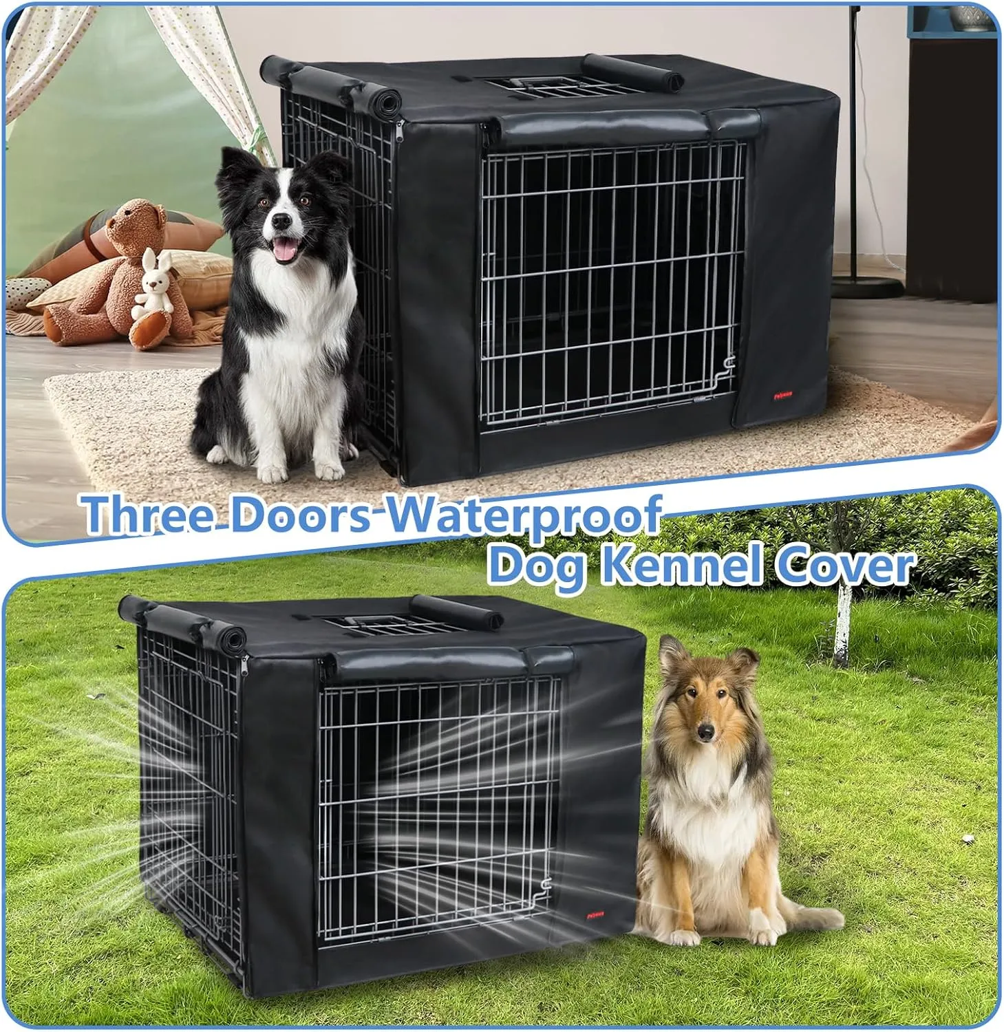 Dog Crate Cover 36 Inch - Three Doors Waterproof Dog Kennel Cover, 600D Oxford Fabric Cage Covers with a Water Bottle Nozzle, Allowing Dogs to Drink Water at Any Time. Black (Cover Only)