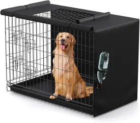 Dog Crate Cover - Privacy Kennel Cover Fits 36 inch Double Door Wire Crate, Heavy Duty 600D Oxford Fabric Dog Cage Cover with Top Window and Drinking Hole Design, Black, (Cover Only)