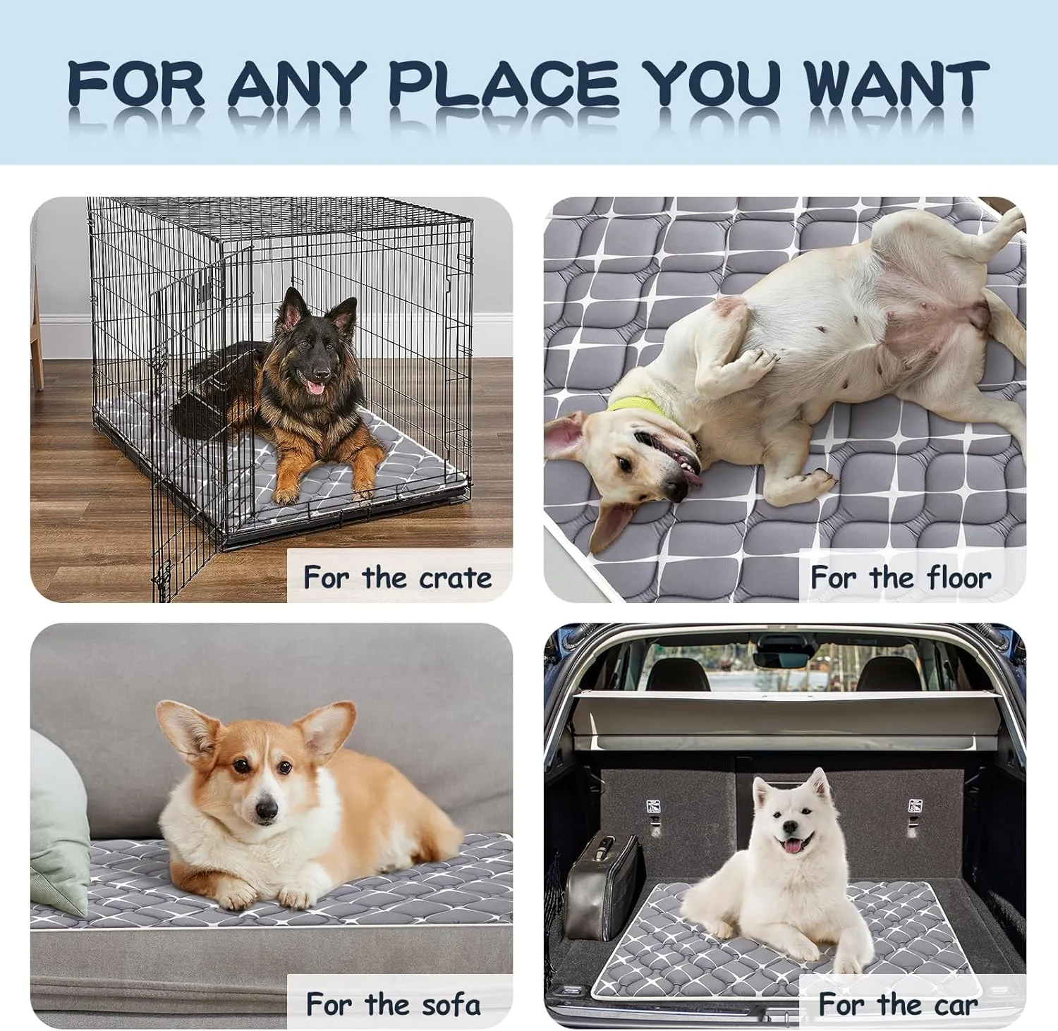 Dog Crate Mat, Ultra Soft Dog Bed Mat for Sleeping with Anti-Slip Bottom, Washable Kennel Pad for Large Medium Small Dogs Breeds with Cute Prints and Dark Colored to Hide Stains (36" X 23")