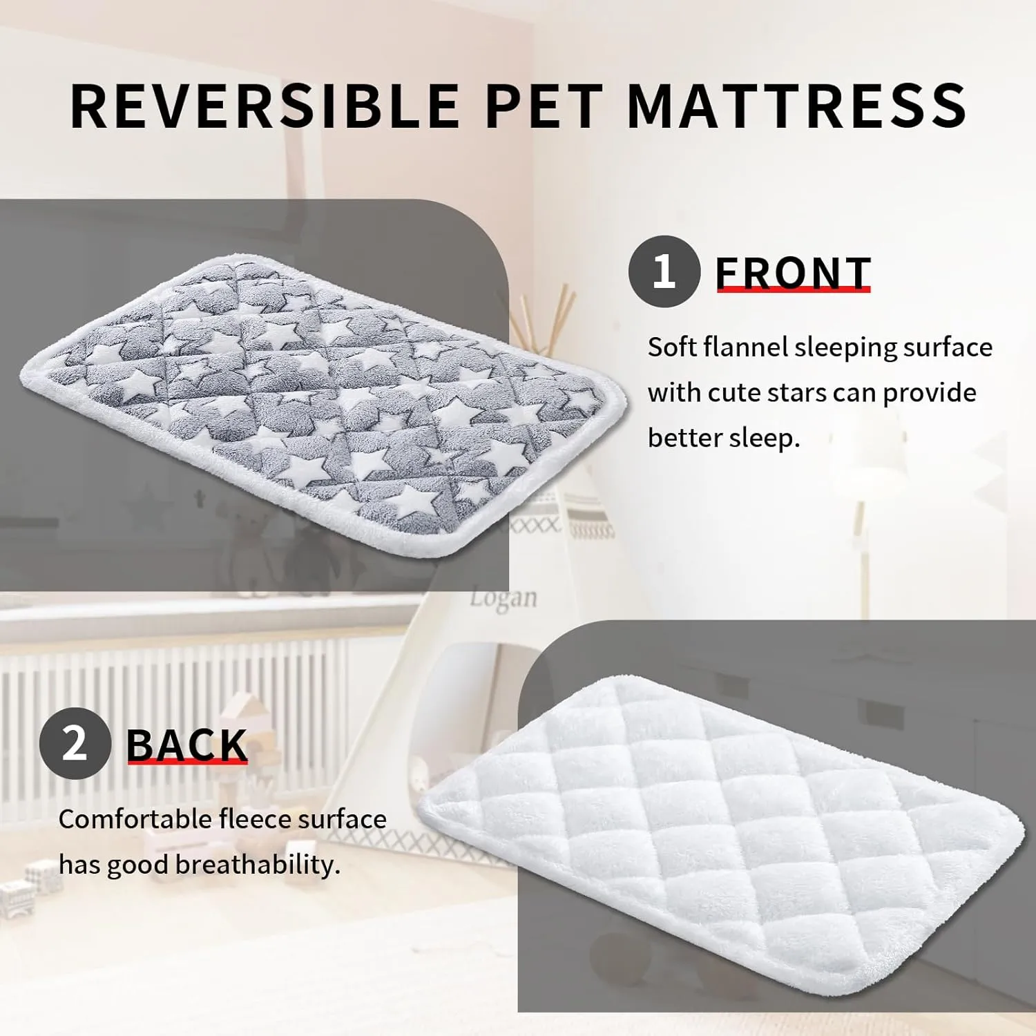 Dog Crate Mats, Soft Reversible Dog Bed Mat, Cat Mat - 36x24 Inch, Short Plush Pet Mat Crate Mat for Medium Dogs, 0.6-inch/1.5cm Thick Thin Dog Mat, Machine Washable Ideal for 36-Inch