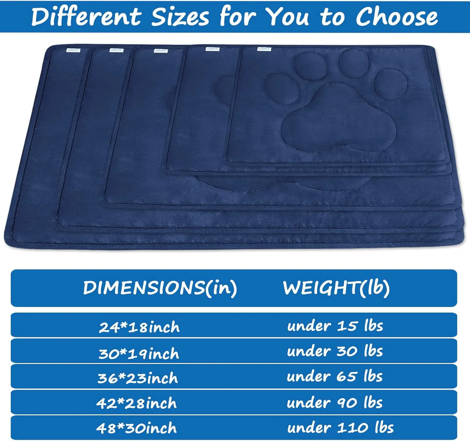Dog Crate Pad(23"x 36"),Washable Crate Mat with Anti-Slip Bottom, Dog Mats for Sleeping, Breathable Kennel Pad,Dark Colored to Hide Stains, Navy