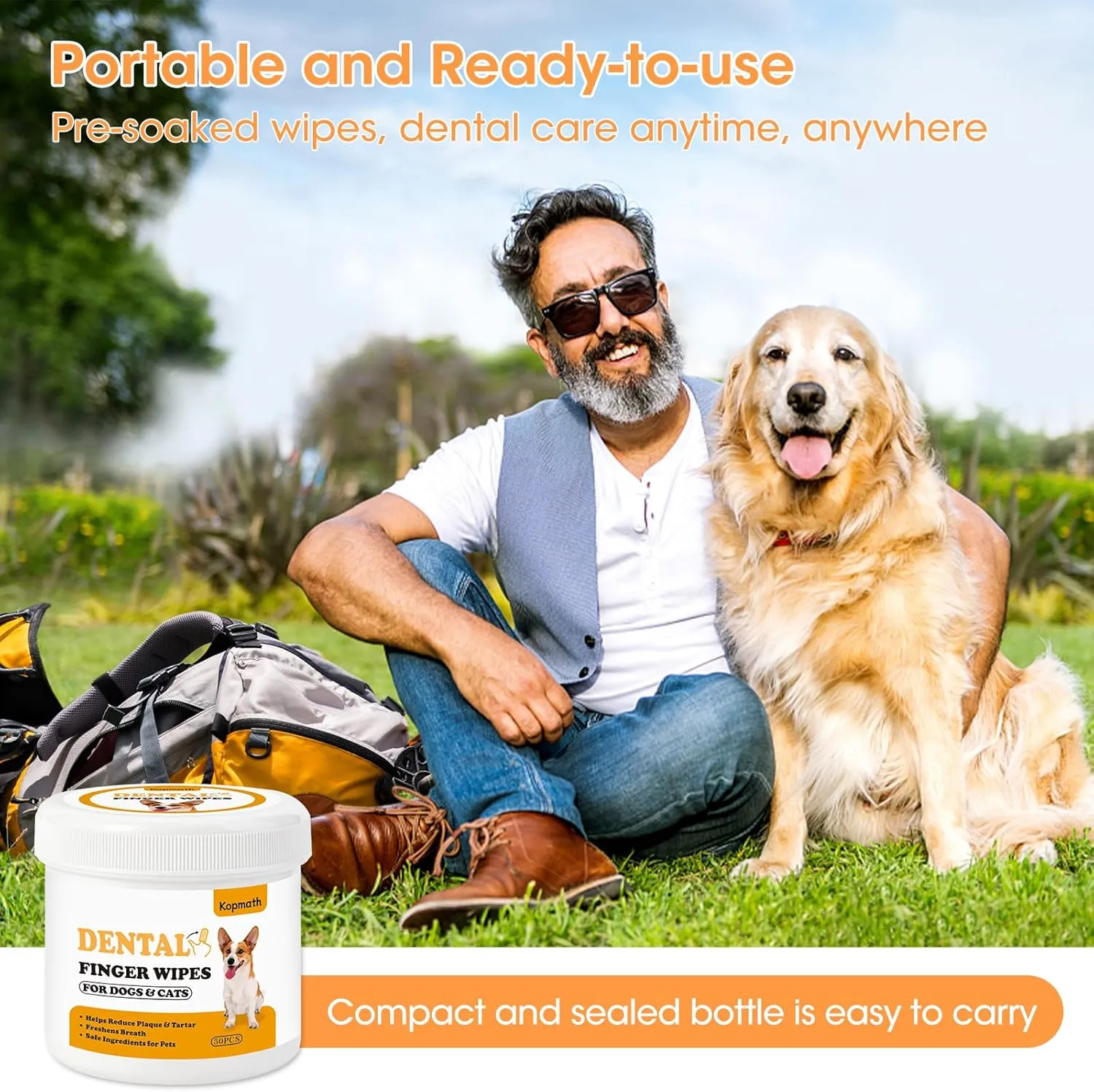 Dog Dental Wipes, Dog Teeth Cleaning Finger Wipes, Reduce Plaque & Tartar, Freshen Breath, Safe Natural Pet Dental Care Finger Wipes for Dog & Cat, Portable & Disposable Dog Tooth Wipes, 50 Ct