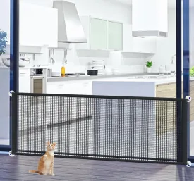 Dog Gate Mesh Pet Gate for The House Doorways Stairways, 71 WX 31" H Portable Magic No Drill Indoor Puppy Safety Gates, Black