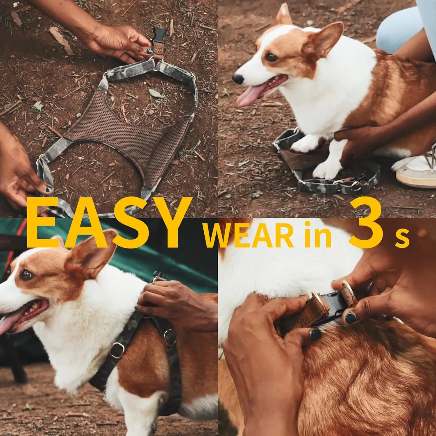 Dog Harness, No Pull Dogs Harness and Multi-Function Leash Set for Medium Dogs Easy Walk Everyday Adjustable Soft Dog Vest Harness Fashionable Dog Accessories Camouflage Blue-Button-M(16lb-35lb)