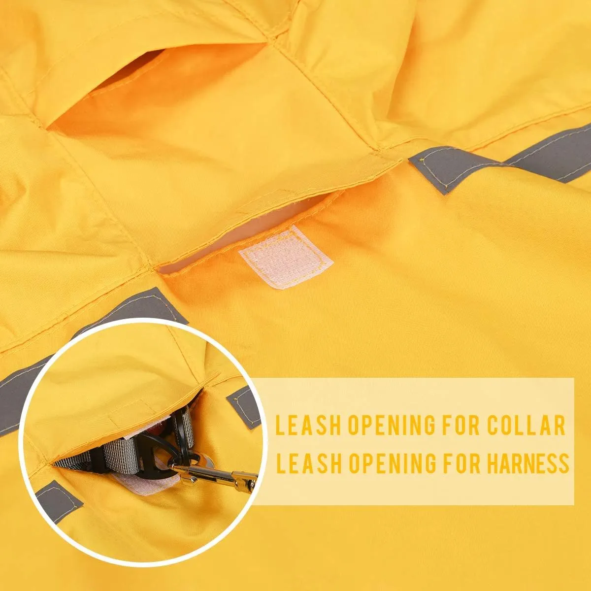 Dog Raincoat with Adjustable Belly Strap and Leash Hole - Hoodie with Reflective Strip - Waterproof Slicker Lightweight Breathable Rain Poncho Jacket for Medium Large Dogs - Easy to Wear, Yellow 4XL