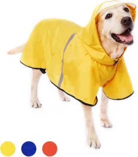 Dog Raincoat with Adjustable Belly Strap and Leash Hole - Hoodie with Reflective Strip - Waterproof Slicker Lightweight Breathable Rain Poncho Jacket for Medium Large Dogs - Easy to Wear, Yellow 4XL