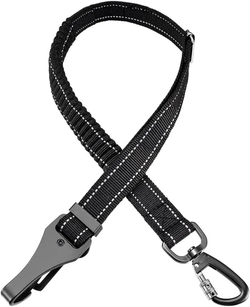 Dog Seat Belt for Car, Adjustable Dog Car Harness with Shock-Absorbing Bungee, Reflective Safety Seatbelt Leash for Dog Tether with Buckle & Hook Latch,