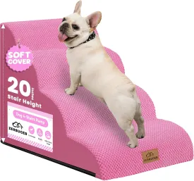 Dog Stairs for Small Dogs, Curved Pet Steps for Old/Injured Dogs Cats Climbing Bed, Chair or Couch, Premium Foam Non-Slip Ramp for Indoor Pets (Pink, 29" D x 15.7" W x 20" H, 4)