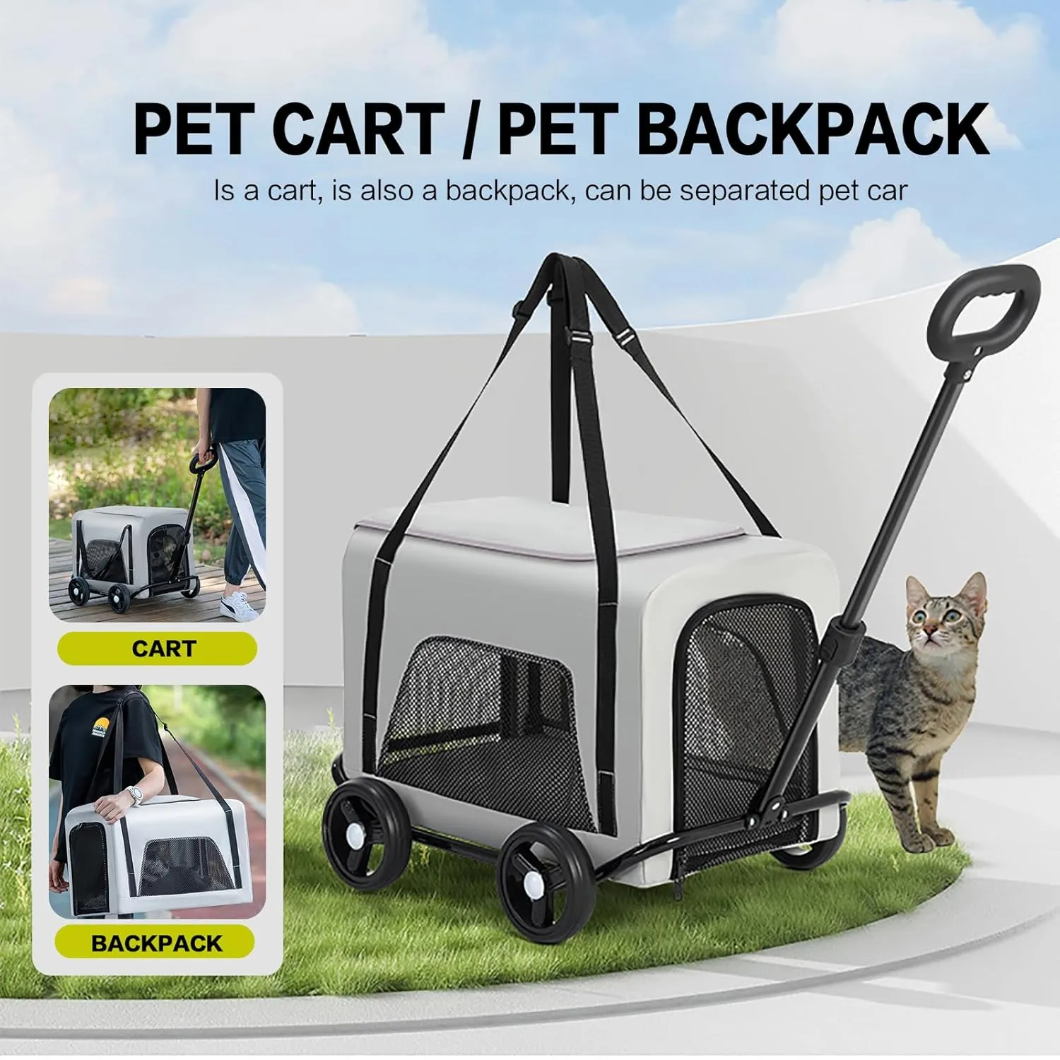 Dog Stroller 2 in 1 Pet Carrier Bag 4 Wheels Folding Dog Cart Pet Stroller for Travelling Shopping Walking Playing for Small Dogs Cats (Pink)