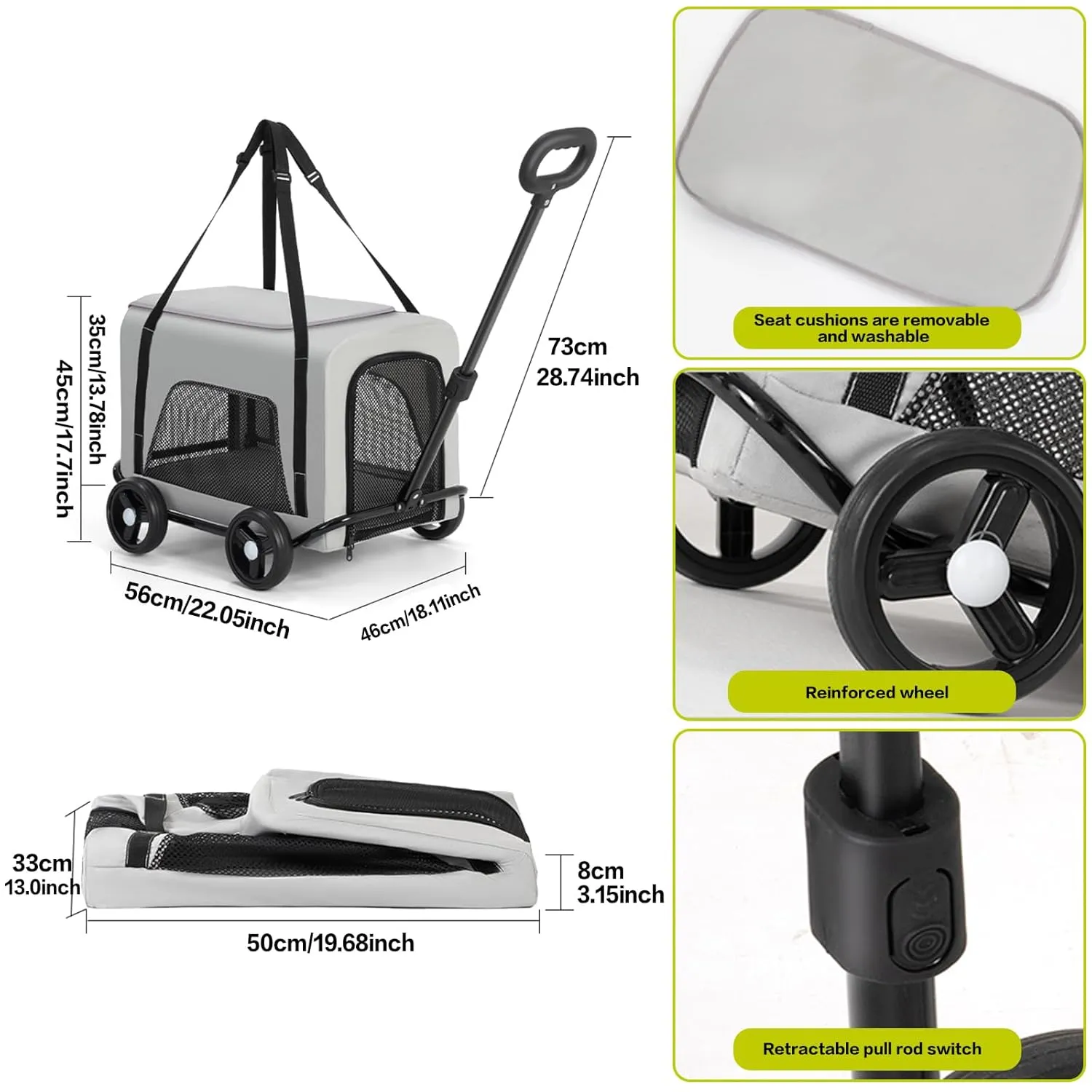 Dog Stroller 2 in 1 Pet Carrier Bag 4 Wheels Folding Dog Cart Pet Stroller for Travelling Shopping Walking Playing for Small Dogs Cats (Pink)