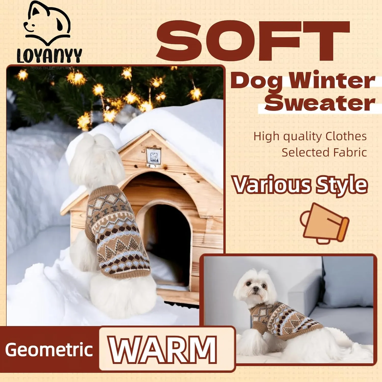 Dog Sweater Soft Warm Dog Clothes Knitted Cat Sweater Classic Thick Pet Pullover Cute Winter Dog Sweatersfor Winter Puppy Kitten Sweater for Small Medium Girl Boy Coffee X-Small