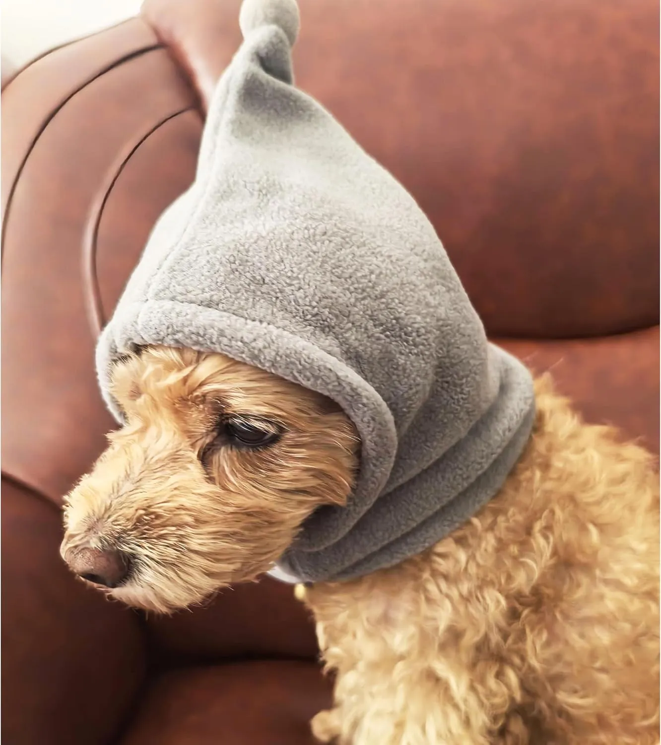 Dog Winter Hat, Leopard Dog Flannel Hat Pet Christmas Winter Warm Caps Cute Accessories Neck Ear Warmer Pullover Hood Warm Scarf, Calming Dog Hood for Noise Protection (Grey, Large)