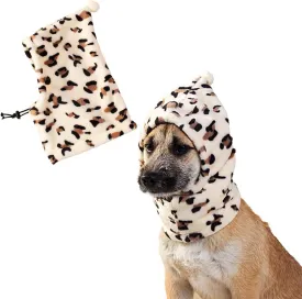 Dog Winter Hat, Leopard Dog Flannel Hat Pet Christmas Winter Warm Caps Cute Accessories Neck Ear Warmer Pullover Hood Warm Scarf, Calming Dog Hood for Noise Protection
