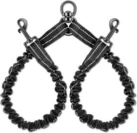 Double Dog Leash, No Tangle 360 Swivel Rotation Reflective Lead Attachment Bungee Extension Length Dual Two Dog Lead Splitter, Comfortable Shock Absorbing Walking Training for 2 Dogs