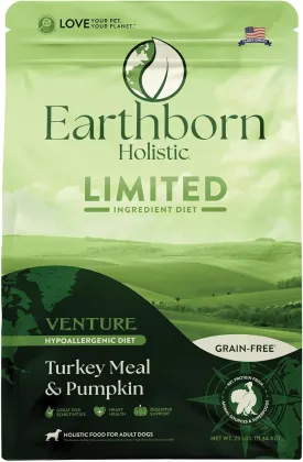 Earthborn Holistic Venture Turkey Meal & Pumpkin Limited Ingredient Diet Grain-Free Dry Food for Adult Dogs (25 lb. Bag)