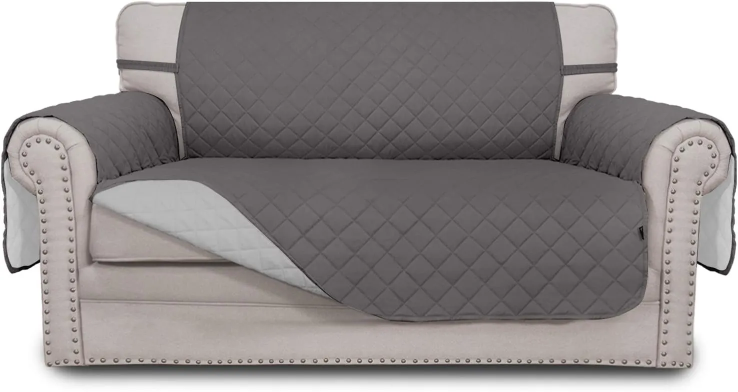Easy-Going Reversible Loveseat Couch Cover for 2 Cushion Couch Sofa Cover for Dogs Water Resistant Furniture Protector with Foam Sticks Elastic Straps for Pet (Loveseat, Gray/Light Gray)