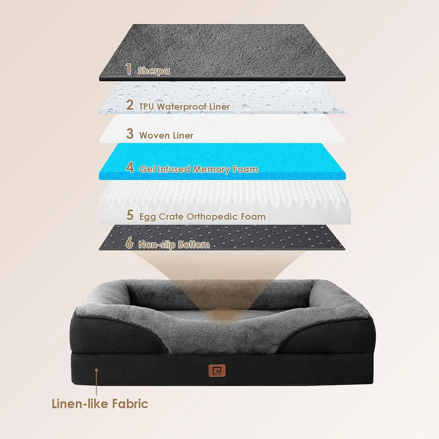 EHEYCIGA Memory Foam XL Dog Bed for XLarge Sized, Extra Large Orthopedic Dog Sofa with Sides and Waterproof Liner, Washable Bolster Pet Bed Couch with Removable Cover, 42x30x7.5 Inch, Grey/Black