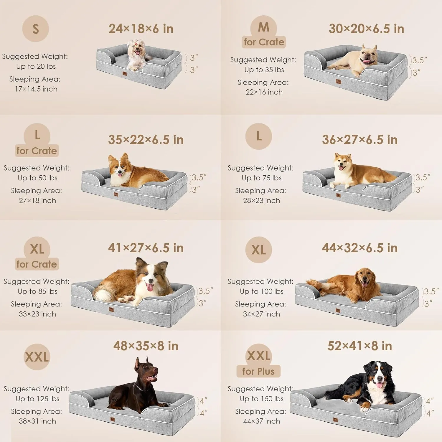 EHEYCIGA Orthopedic Dog Bed for Medium Dogs, Waterproof Memory Foam Medium Pet Beds with Sides, Non-Slip Bottom and Egg-Crate Foam Dog Couch Bed with Washable Removable Cover, Grey