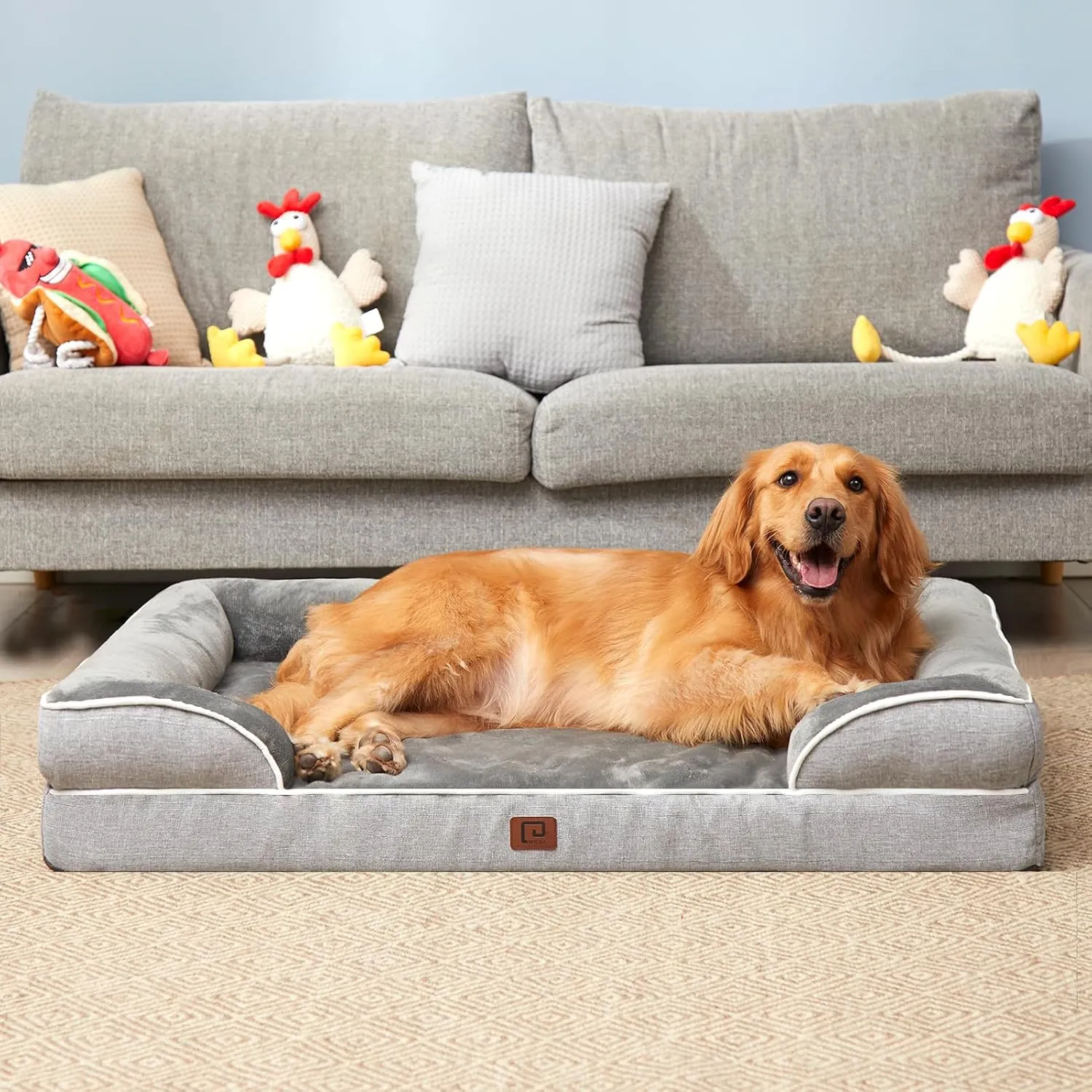 EHEYCIGA Orthopedic Dog Bed for Medium Dogs, Waterproof Memory Foam Medium Pet Beds with Sides, Non-Slip Bottom and Egg-Crate Foam Dog Couch Bed with Washable Removable Cover, Grey