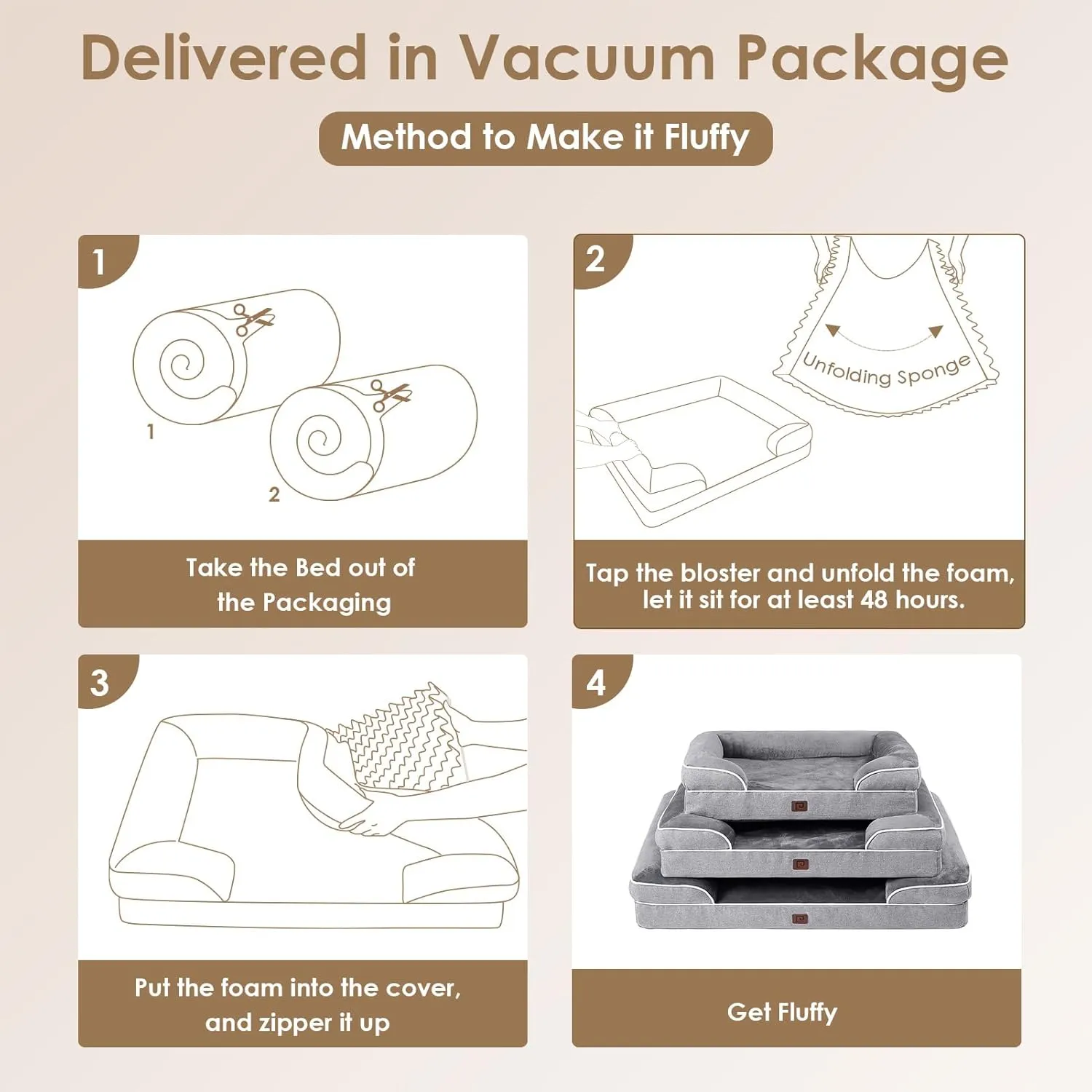 EHEYCIGA Orthopedic Dog Bed for Medium Dogs, Waterproof Memory Foam Medium Pet Beds with Sides, Non-Slip Bottom and Egg-Crate Foam Dog Couch Bed with Washable Removable Cover, Grey