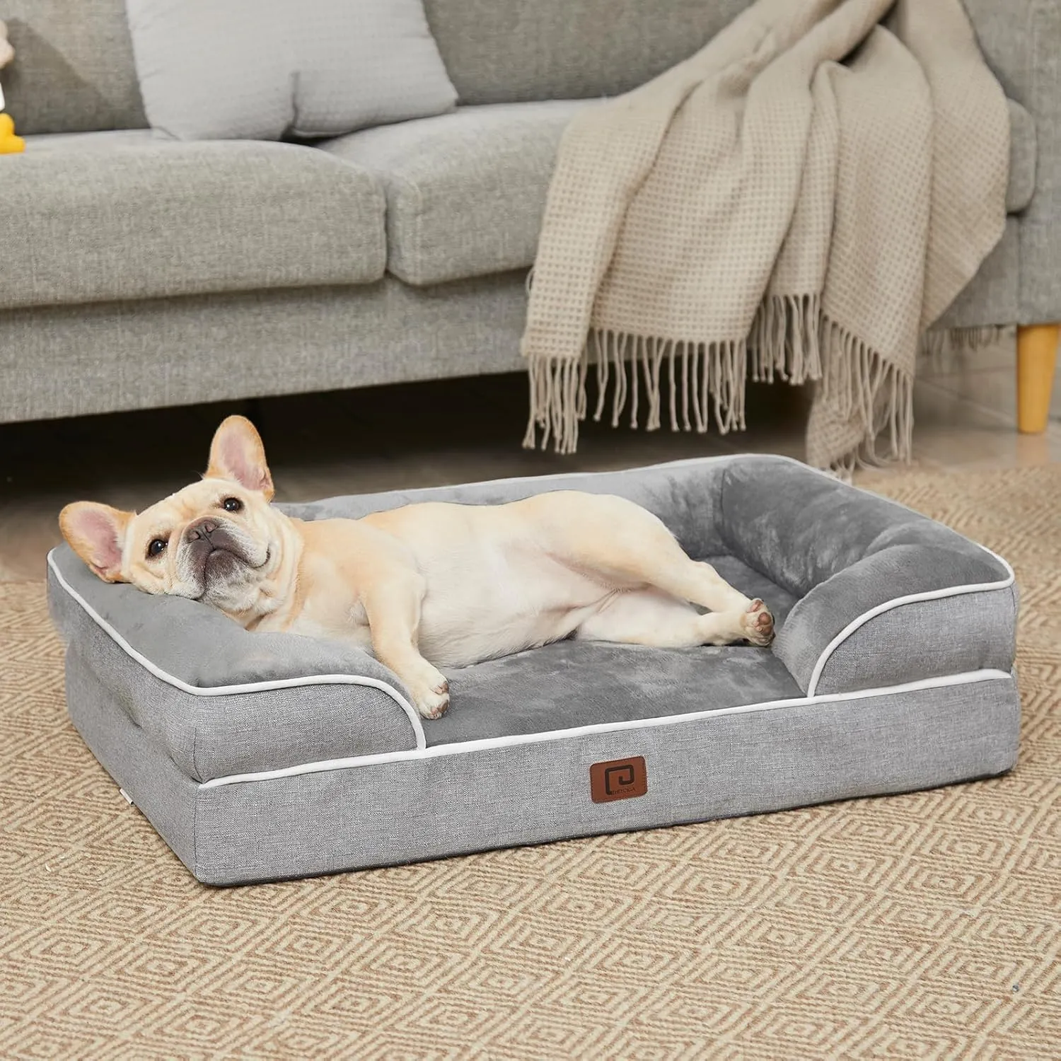 EHEYCIGA Orthopedic Dog Bed for Medium Dogs, Waterproof Memory Foam Medium Pet Beds with Sides, Non-Slip Bottom and Egg-Crate Foam Dog Couch Bed with Washable Removable Cover, Grey