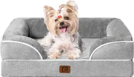 EHEYCIGA Orthopedic Dog Bed for Small Dogs, Waterproof Memory Foam Small Pet Beds with Sides, Non-Slip Bottom and Egg-Crate Foam Medium Dog Couch Bed with Washable Removable Cover, Grey