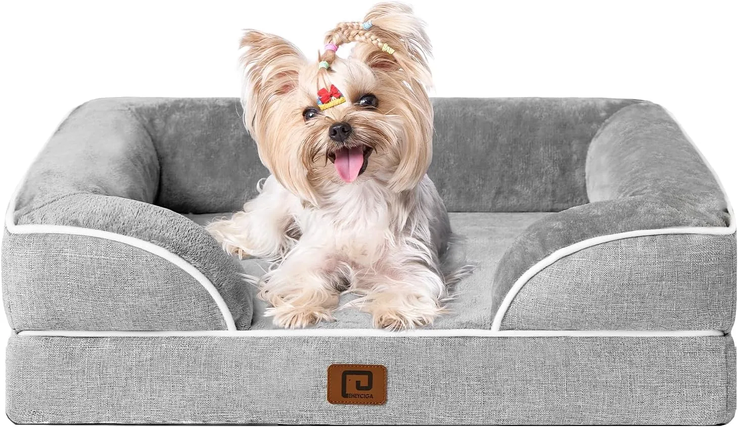 EHEYCIGA Orthopedic Dog Bed for Small Dogs, Waterproof Memory Foam Small Pet Beds with Sides, Non-Slip Bottom and Egg-Crate Foam Medium Dog Couch Bed with Washable Removable Cover, Grey