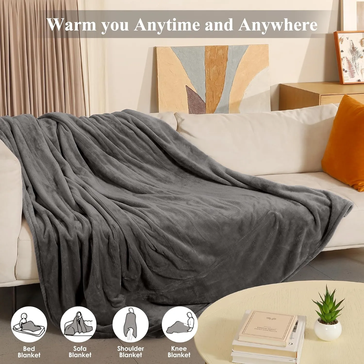 Electric Blanket Heated Blanket Full Size, Super Soft Cozy Upgraded Flannel Heating Blanket with 6 Heating Levels & 1-10 Hours Auto Off, Fast Heating & ETL & FCC Certification, 72" x 84", Silver Gray